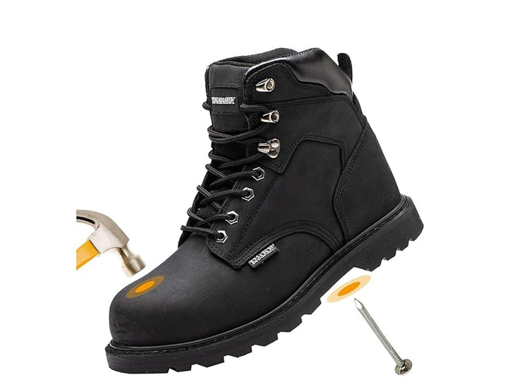 Work Boots for Men Steel Toe Leather Rubber Non Slip Industrial Construction Safety Work Shoes