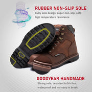 Work Boots for Men Steel Toe Leather Rubber Non Slip Industrial Construction Safety Work Shoes