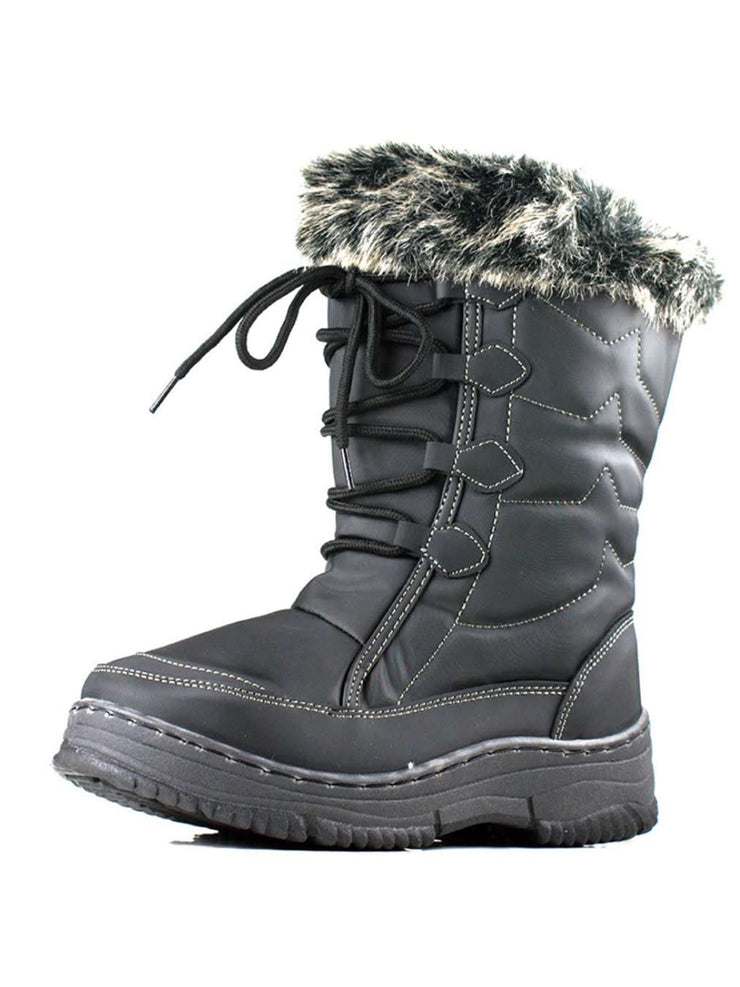 Fashion Waterproof Women Winter Boots Nonslip Warm Snow Boots Mid Calf Rubber Flat Lace Shoes Winter Shoes Wellies - Tanleewa
